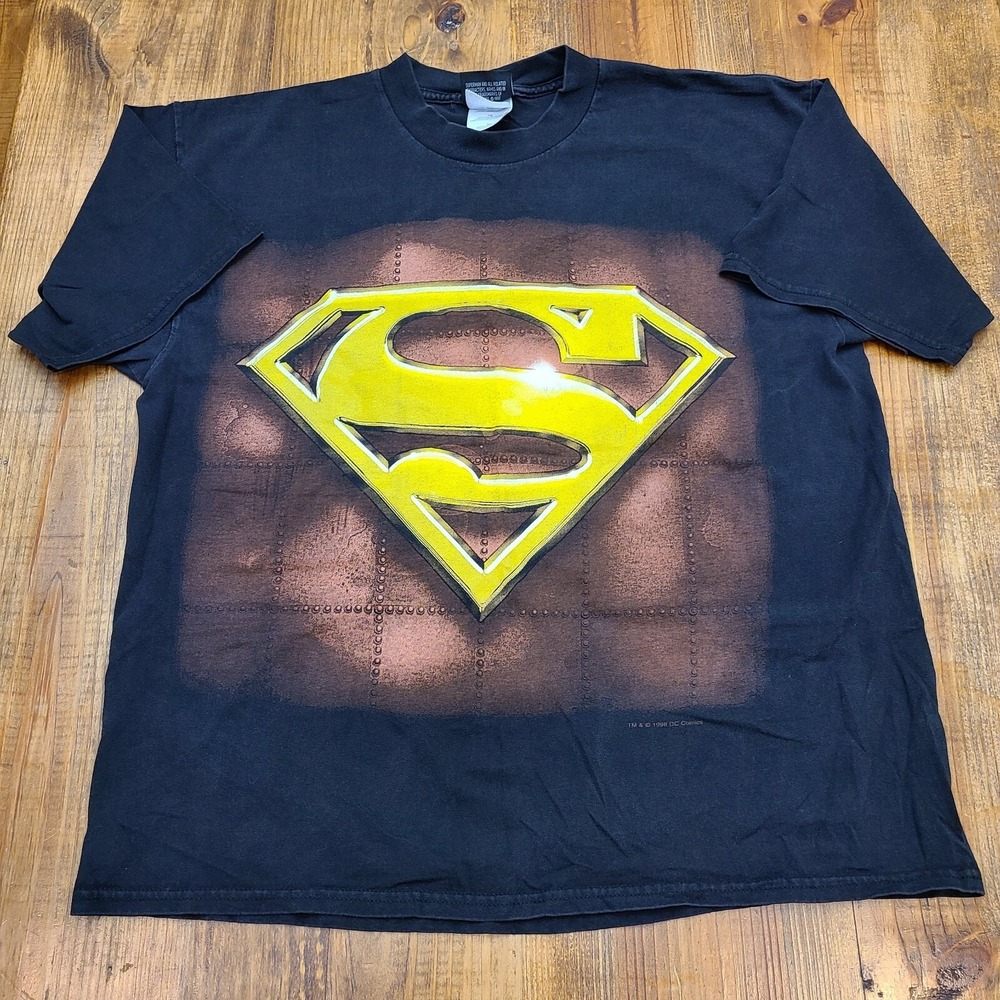 Vintage 1997 Superman DC Comics Black T-Shirt Size XL 90s Superhero